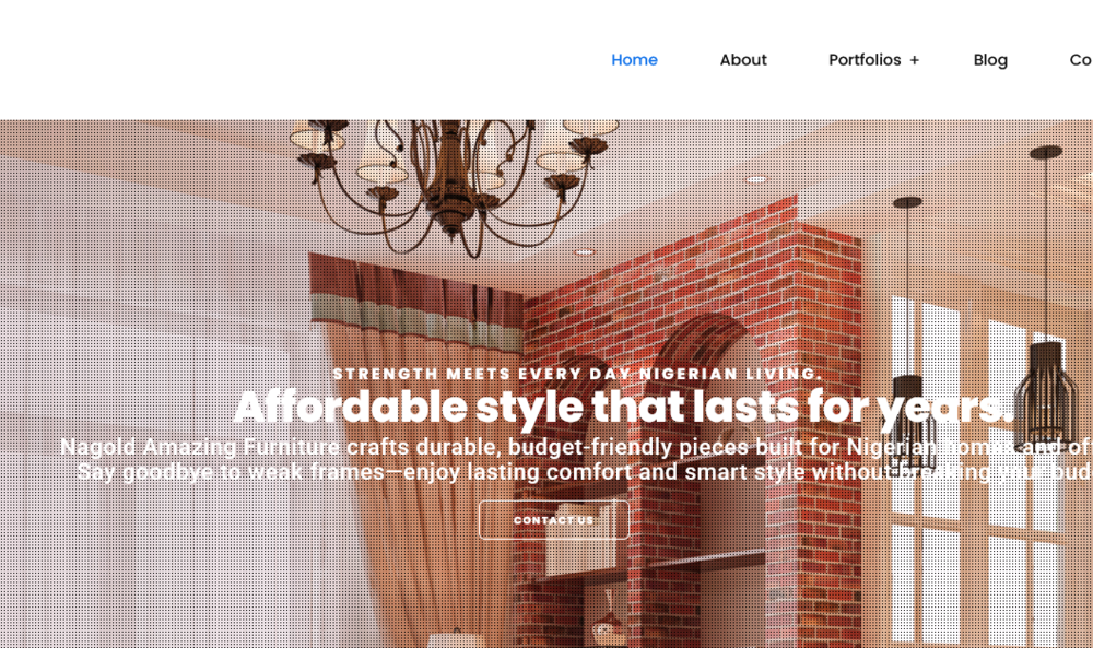 Homepage of Nagold Amazing Furniture showing a furnished interior and product-focused headline.