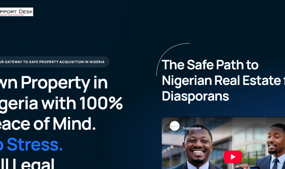 Homepage of Safe Diaspora Properties promoting secure Nigerian real-estate acquisition for people in the diaspora.