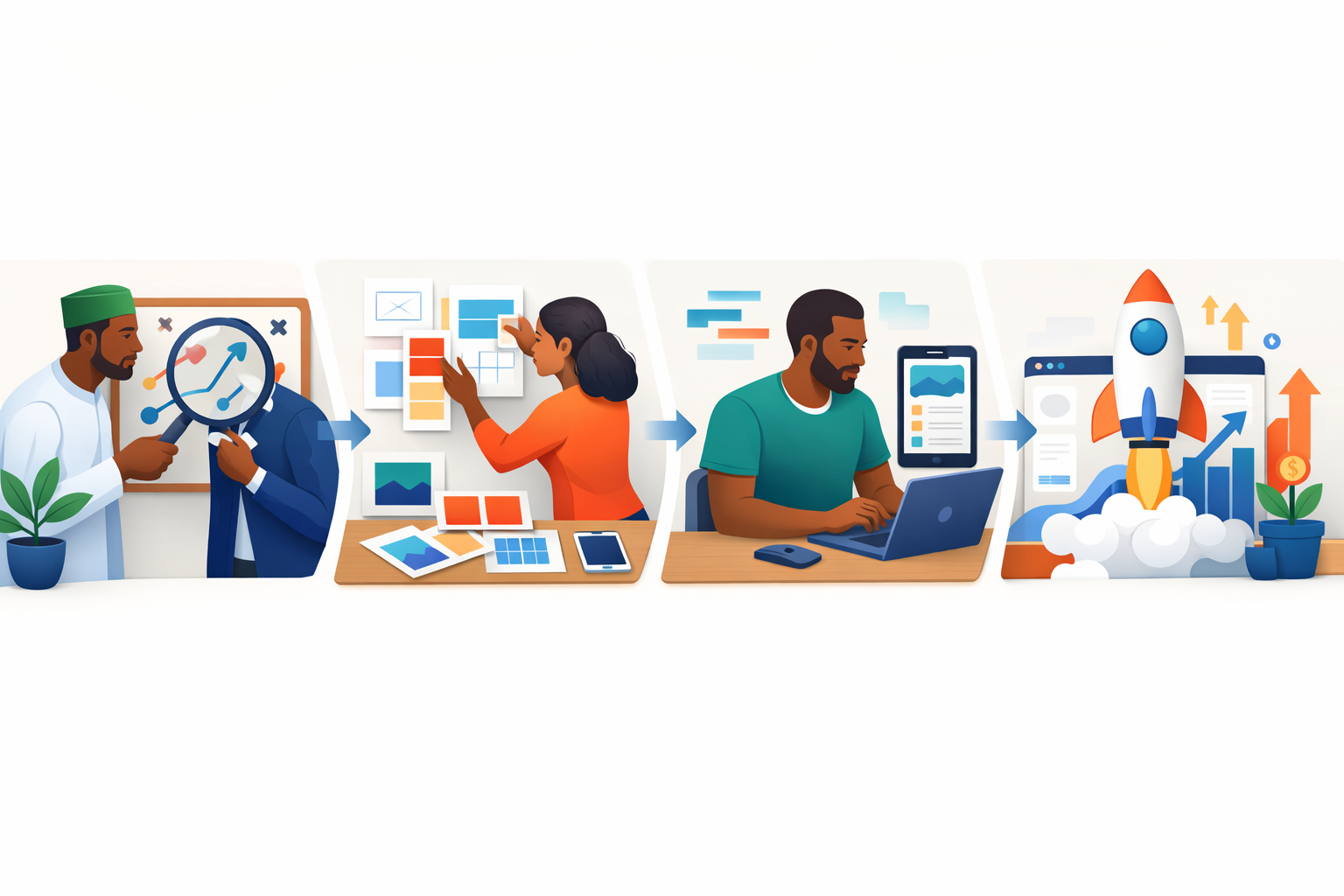 Web design Abuja project process diagram for digital services from planning to delivery