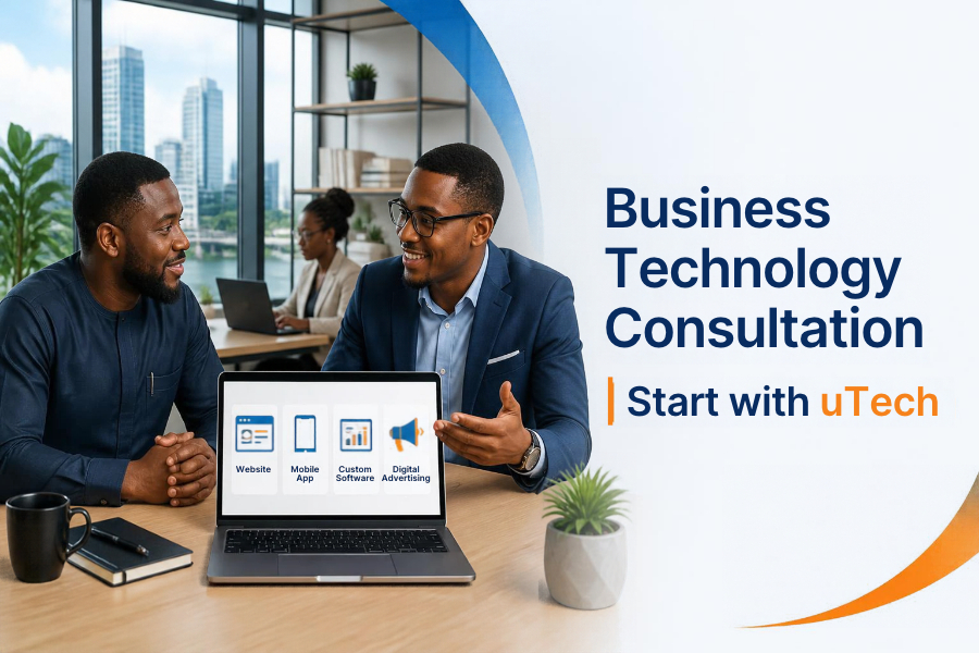 Business Technology Consultation with uTech helping a Nigerian business owner choose a website, app, software or digital ads.